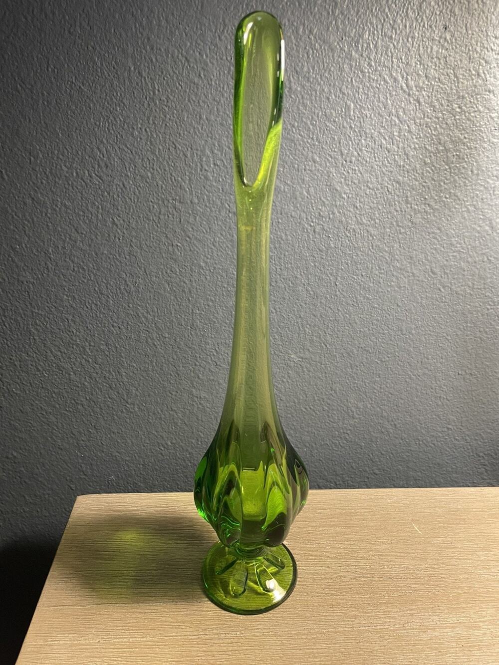 Vintage Viking Green Glass 6 Petal Swung Vase 13”